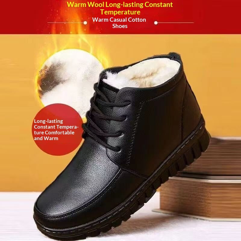 Fleece-Lined Warm Ankle Boots, Extra-Thick Winter Leather Boots with Flat Soles