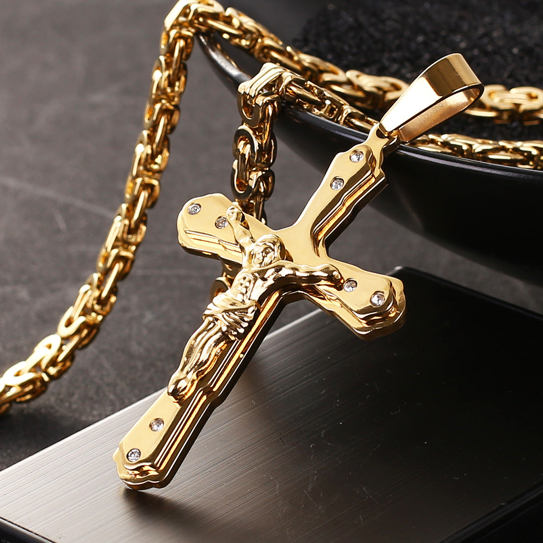 Golden Jesus Cross Faith Pendant Necklace