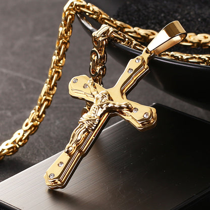 Golden Jesus Cross Faith Pendant Necklace