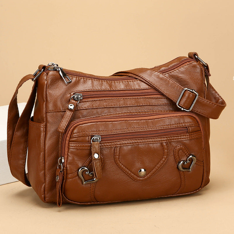 Brown High-End Versatile Spacious Multi-Layer Crossbody Shoulder Bag for Everyday Use