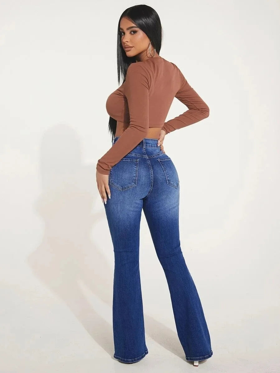 2023 Fall New High Waist Boot Cut Jeans For Women Fashion Stretch Slim Denim Flared Pants Casual trousers S-2XL Drop Shipping