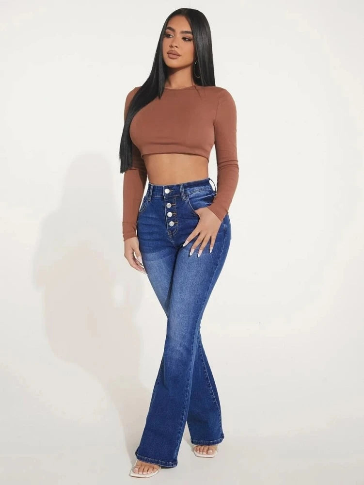 2023 Fall New High Waist Boot Cut Jeans For Women Fashion Stretch Slim Denim Flared Pants Casual trousers S-2XL Drop Shipping