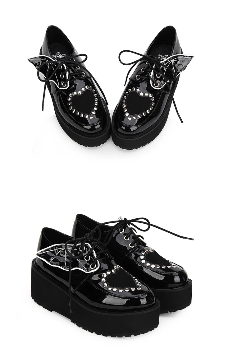 Sweet Retro Lolita Thick Bottom Shoes Sponge Cake Stud Goth Wings College Girls Jk Uniform Lolita Shoes Punk Jk Fashion Love Sho