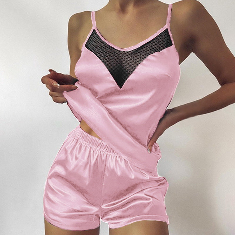 Two Piece Set Summer Strap Fashion Pajama Set Sleeveless Pyjamas Sleep Shorts Set Lace Pajama Suit Sleepwear Women Sexy Nighwear