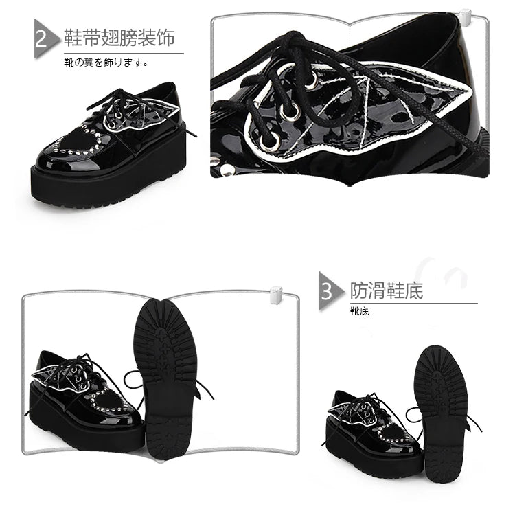 Sweet Retro Lolita Thick Bottom Shoes Sponge Cake Stud Goth Wings College Girls Jk Uniform Lolita Shoes Punk Jk Fashion Love Sho