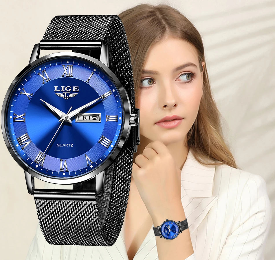 LIGE Fashion Elegant Quartz Women's Watch Bracelet Casual Business Clock Movement Simple Waterproof Mesh Belt Ladies Watches NEW