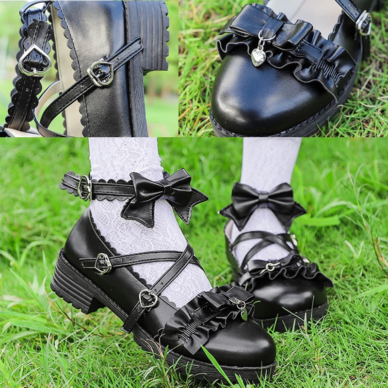 Lolita Shoes Kawaii Shoes Loli Little Bat Style Bowknot Demon Dark Goth Punk Platform Cosplay LoliShoes High Heel 5.5cm