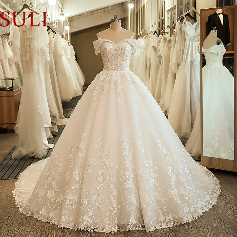 SL-5061 Off the Shoulder Wedding Bridal Dress Ball Gown Embroidery Lace applique Boho Wedding Dress 2023 noiva plus size dress