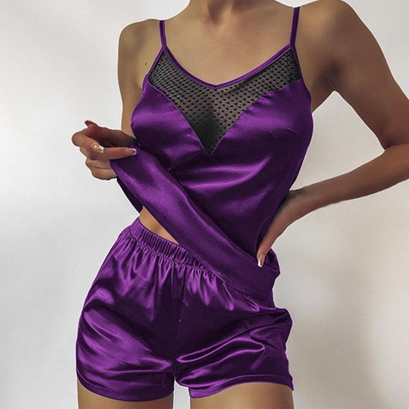 Two Piece Set Summer Strap Fashion Pajama Set Sleeveless Pyjamas Sleep Shorts Set Lace Pajama Suit Sleepwear Women Sexy Nighwear