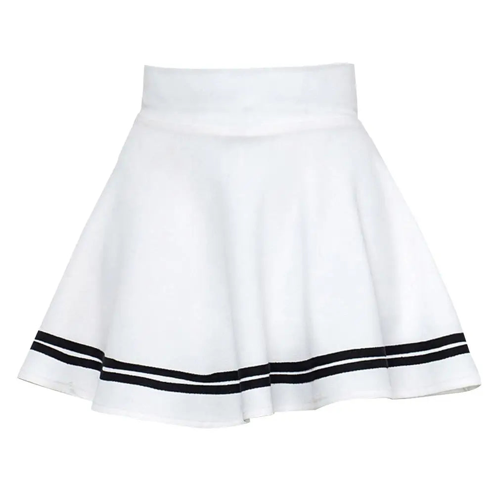 Women Skirt Solid Color High Waist Stripe Midi Pleated Skirts Girls Black White A Line Mini School Skirt Uniform Large Size