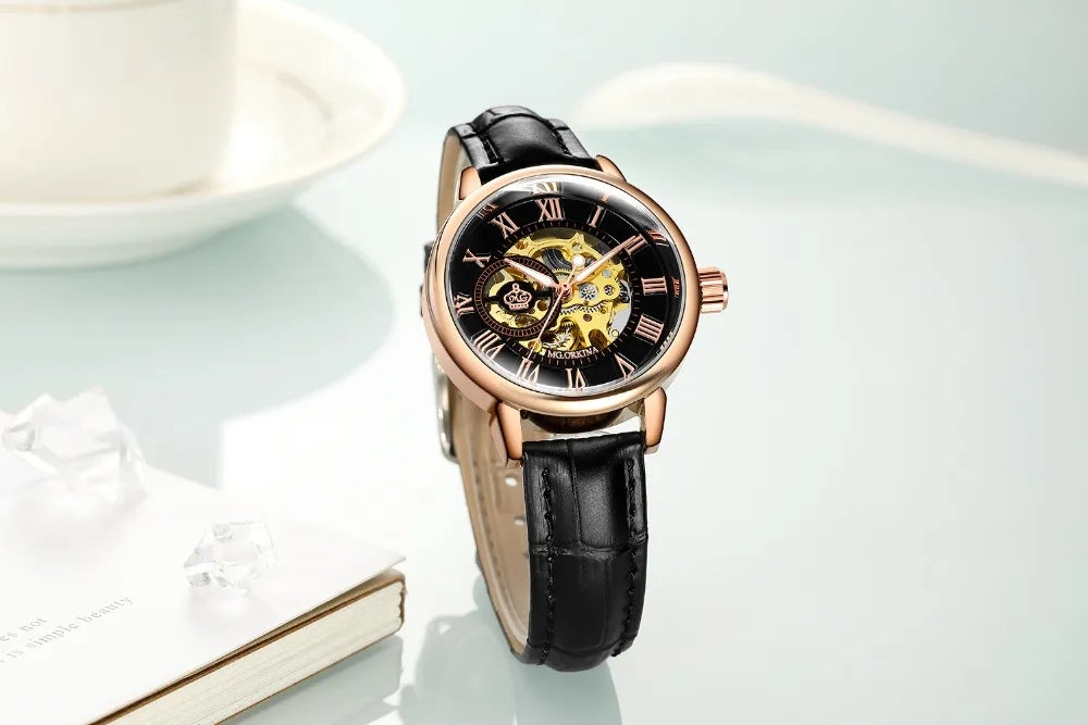 New Fashion Luxury Brand Skeleton Women Mechanical Watches Female Clock Automatic Self-Wind Wristwatches for Ladies Montre Femme