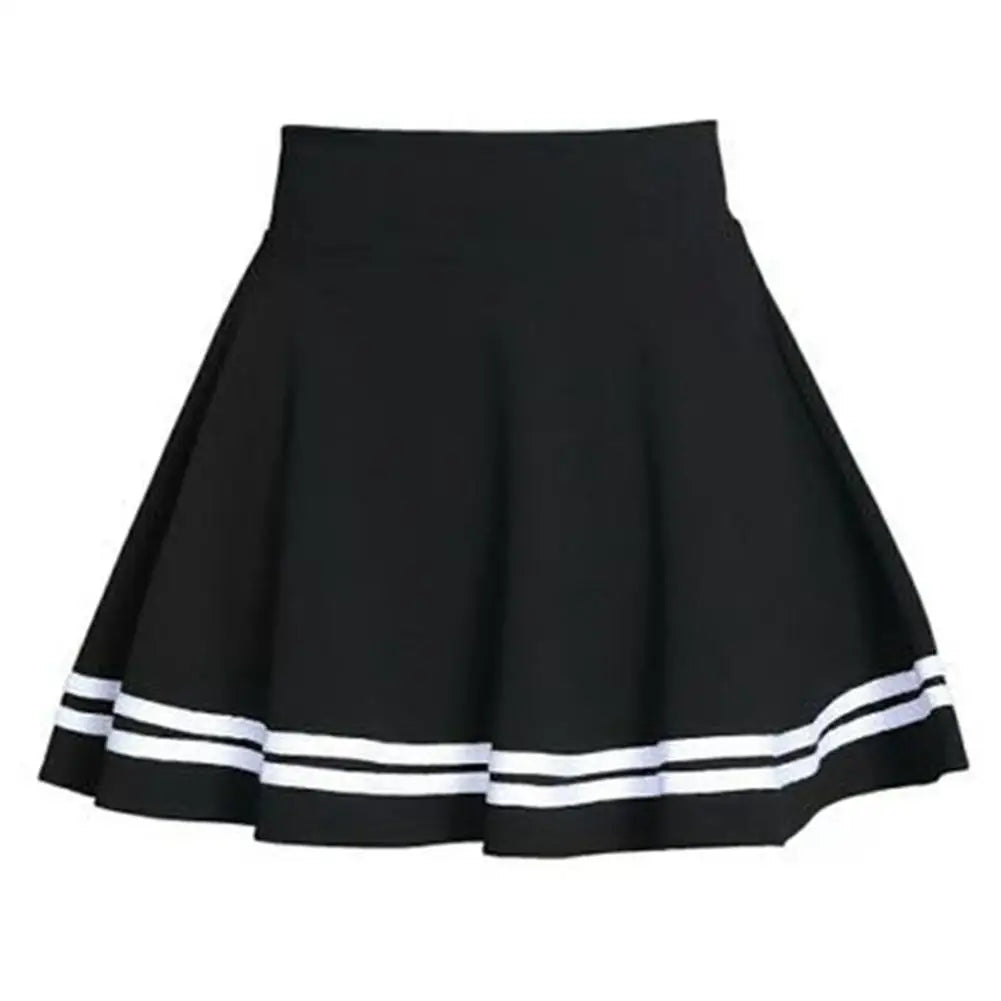 Women Skirt Solid Color High Waist Stripe Midi Pleated Skirts Girls Black White A Line Mini School Skirt Uniform Large Size