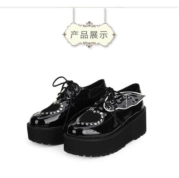 Sweet Retro Lolita Thick Bottom Shoes Sponge Cake Stud Goth Wings College Girls Jk Uniform Lolita Shoes Punk Jk Fashion Love Sho