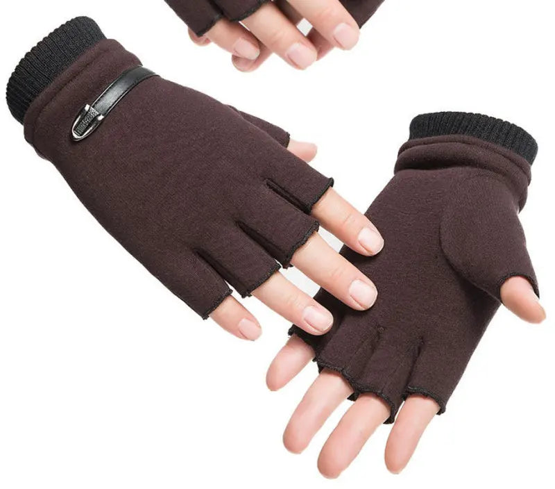 Man Women Winter Keep Warm Plus Velvet Thicken Thin Outdoor Sports Climb Cycling Drive Fitness Half Finger Tactical Gloves Suede