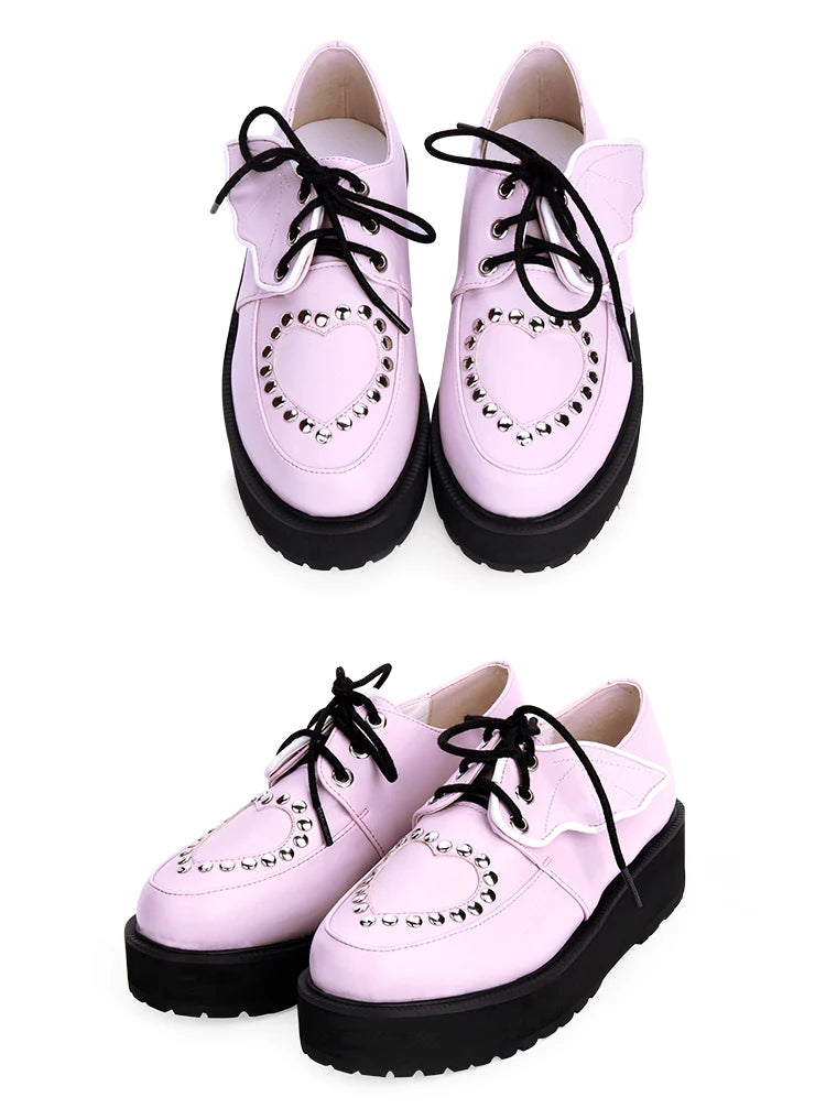 Sweet Retro Lolita Thick Bottom Shoes Sponge Cake Stud Goth Wings College Girls Jk Uniform Lolita Shoes Punk Jk Fashion Love Sho