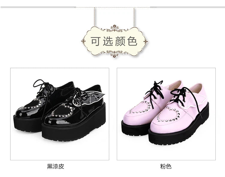 Sweet Retro Lolita Thick Bottom Shoes Sponge Cake Stud Goth Wings College Girls Jk Uniform Lolita Shoes Punk Jk Fashion Love Sho