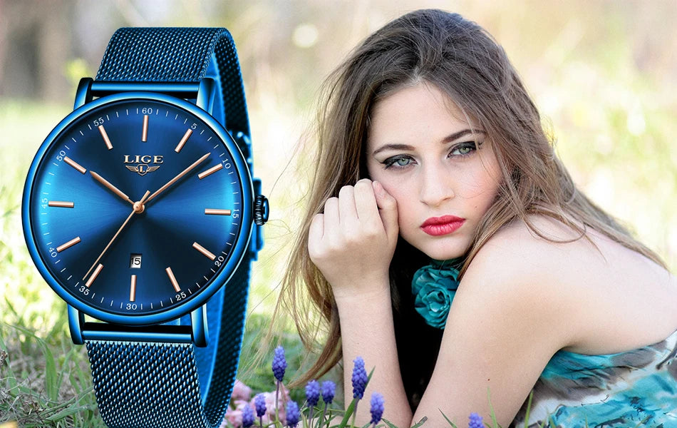 LIGE Women's Watches Top Brand Luxury Waterproof Watch Woman Fashion Ladies Mesh Belt Wristwatch Casual Quartz Clock Reloj Mujer