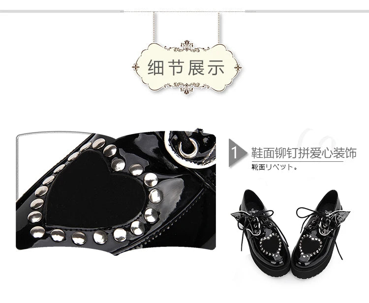 Sweet Retro Lolita Thick Bottom Shoes Sponge Cake Stud Goth Wings College Girls Jk Uniform Lolita Shoes Punk Jk Fashion Love Sho