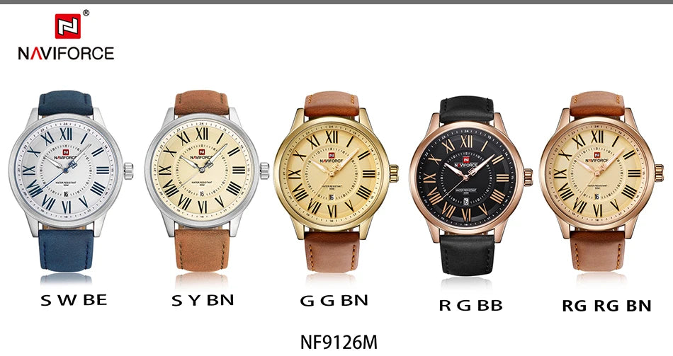 Naviforce Top Luxury Brand Men Leather Strap Sports Watches Men's Quartz Date Clock Man Waterproof Wrist Watch Relogio masculino