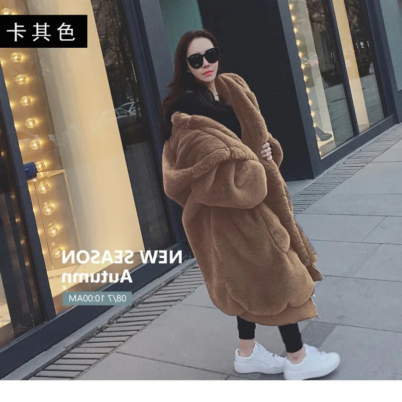 Oversized Winter Faux Fur Coat Women Parka Long Warm Faux Fur Jacket Coats Hoodies Loose Winter Coat Outwear Casaco Feminino