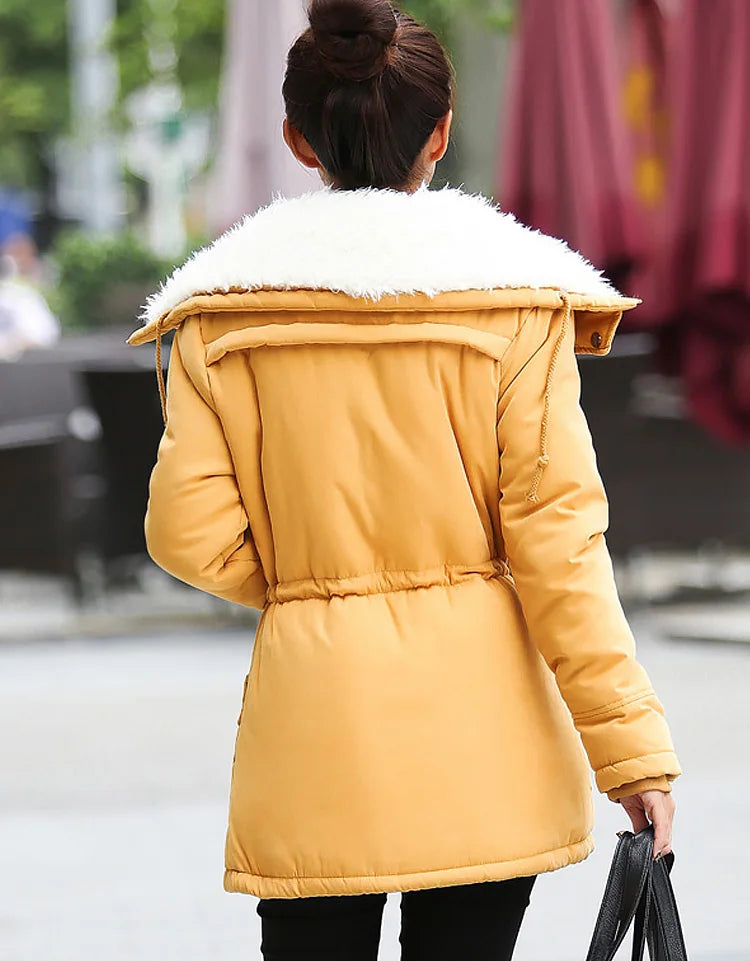 Women Winter Jacket Thicken Hooded Long Down Jacket Women Coat Slim Fit Hair Collar Cotton-Padded Clothes Coat Women Down Coats