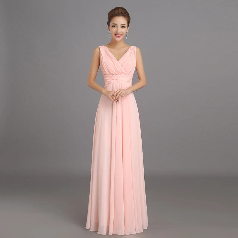 Peachy Pink Bridesmaid Dress Long Chiffon Cheap Winter Wedding Party Prom Dresses Vestido De Festa De Casamento Dama De Honra