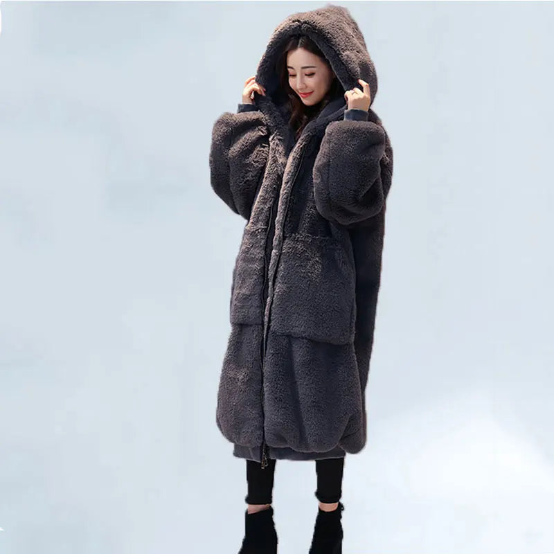 Oversized Winter Faux Fur Coat Women Parka Long Warm Faux Fur Jacket Coats Hoodies Loose Winter Coat Outwear Casaco Feminino