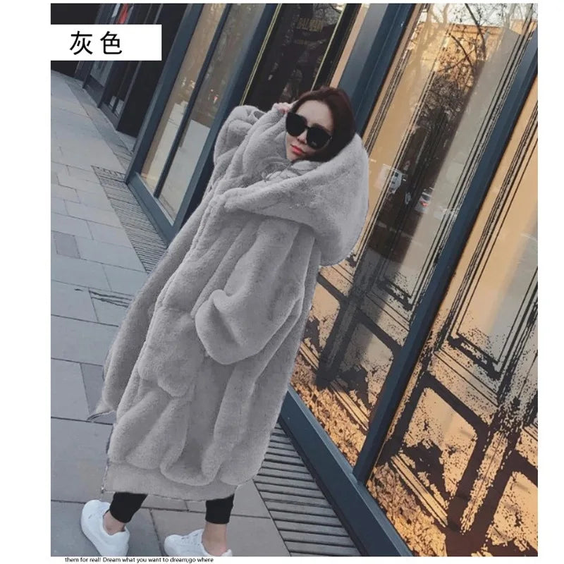 Oversized Winter Faux Fur Coat Women Parka Long Warm Faux Fur Jacket Coats Hoodies Loose Winter Coat Outwear Casaco Feminino