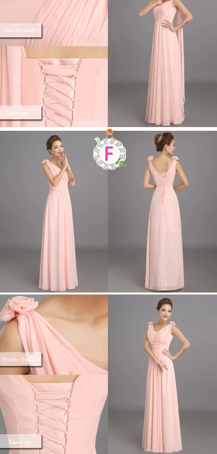 Peachy Pink Bridesmaid Dress Long Chiffon Cheap Winter Wedding Party Prom Dresses Vestido De Festa De Casamento Dama De Honra