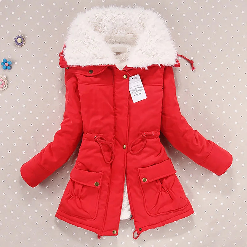 Women Winter Jacket Thicken Hooded Long Down Jacket Women Coat Slim Fit Hair Collar Cotton-Padded Clothes Coat Women Down Coats