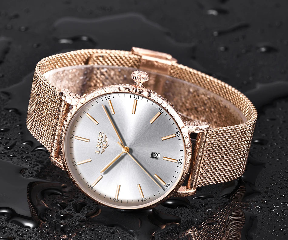 LIGE Women's Watches Top Brand Luxury Waterproof Watch Woman Fashion Ladies Mesh Belt Wristwatch Casual Quartz Clock Reloj Mujer