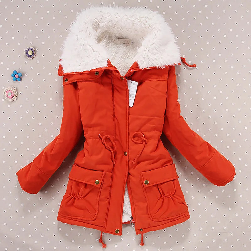 Women Winter Jacket Thicken Hooded Long Down Jacket Women Coat Slim Fit Hair Collar Cotton-Padded Clothes Coat Women Down Coats