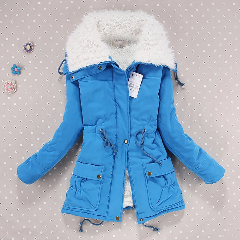 Women Winter Jacket Thicken Hooded Long Down Jacket Women Coat Slim Fit Hair Collar Cotton-Padded Clothes Coat Women Down Coats