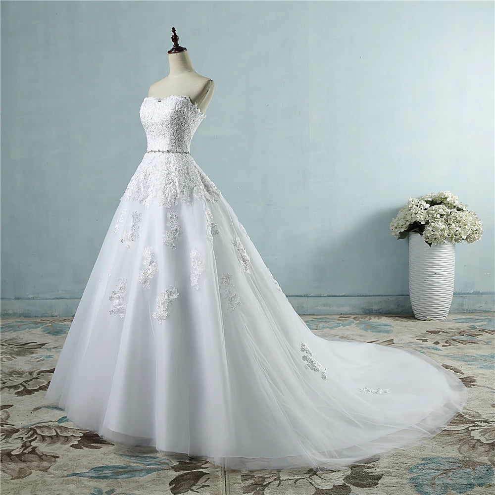 ZJ9032 Lace Flower Sweetheart White Ivory Fashion Sexy 2023 Wedding Dresses For Brides Plus Size Maxi 2-26W