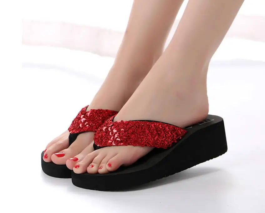 Hot! New Fashion Summer Women Platform High Heel Flip Flops Beach Sandals Bowknot Slippers Women Shoes Size36-40 For Choice