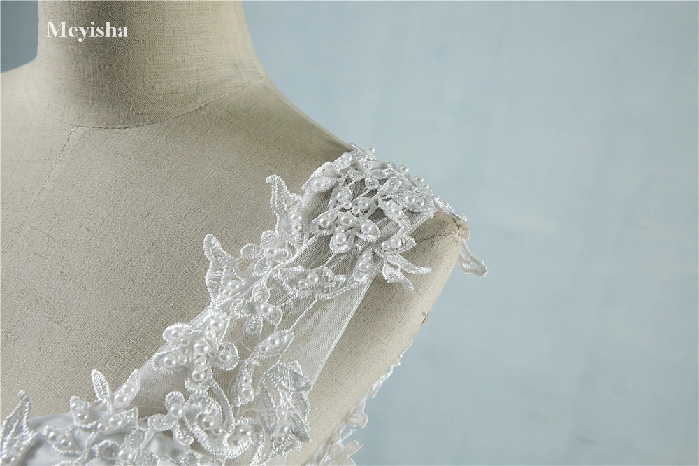 ZJ9076 Ball Gown Spaghetti Straps White Ivory Tulle Pearls Bridal Dress For Wedding Dresses 2023 Marriage Customer Made