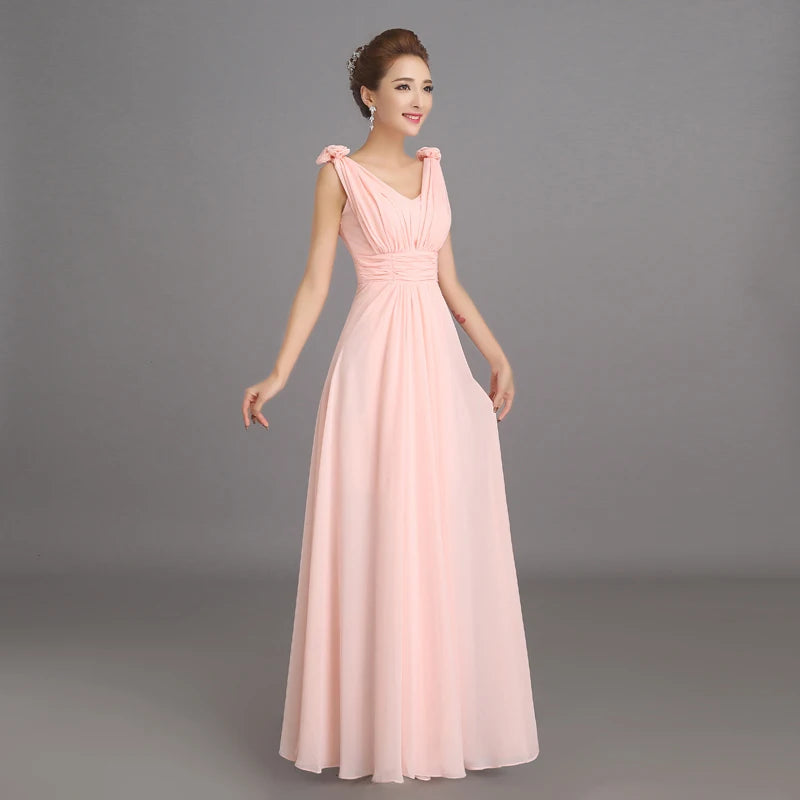 Peachy Pink Bridesmaid Dress Long Chiffon Cheap Winter Wedding Party Prom Dresses Vestido De Festa De Casamento Dama De Honra