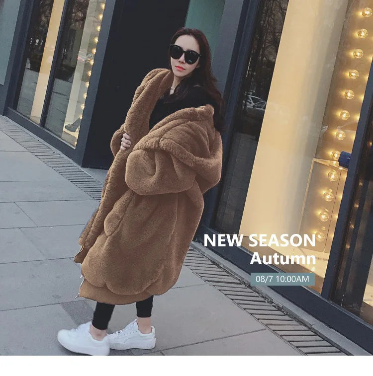 Oversized Winter Faux Fur Coat Women Parka Long Warm Faux Fur Jacket Coats Hoodies Loose Winter Coat Outwear Casaco Feminino