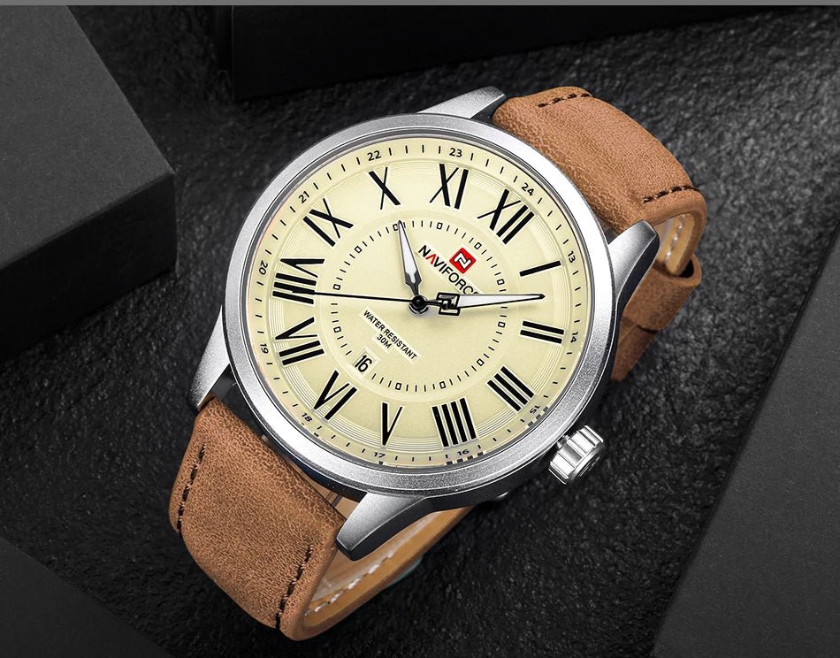 Naviforce Top Luxury Brand Men Leather Strap Sports Watches Men's Quartz Date Clock Man Waterproof Wrist Watch Relogio masculino