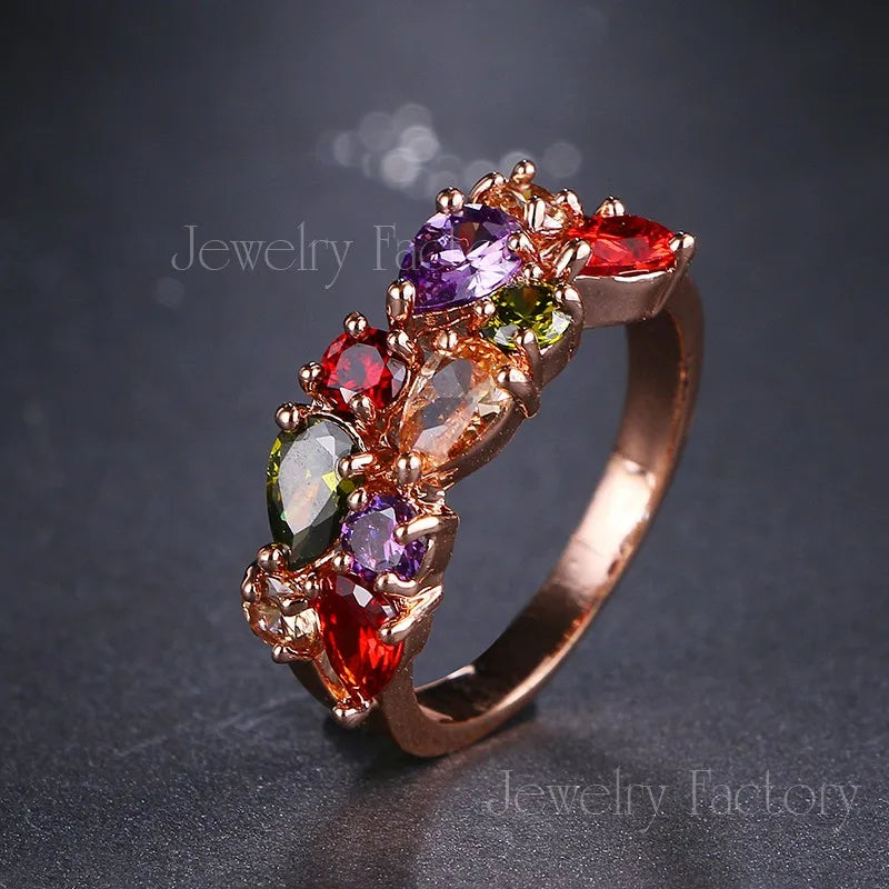 Emmaya New Trendy Monalisa Rose Gold Color Colorful AAA Zircon Wedding Rings Jewelry For Women Gift Party