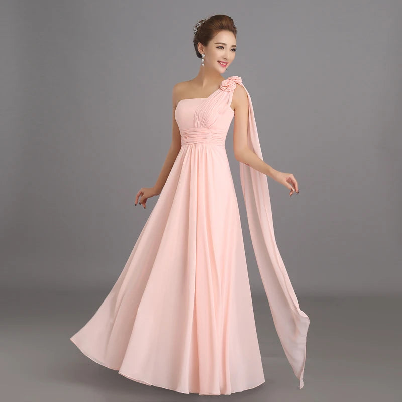 Peachy Pink Bridesmaid Dress Long Chiffon Cheap Winter Wedding Party Prom Dresses Vestido De Festa De Casamento Dama De Honra