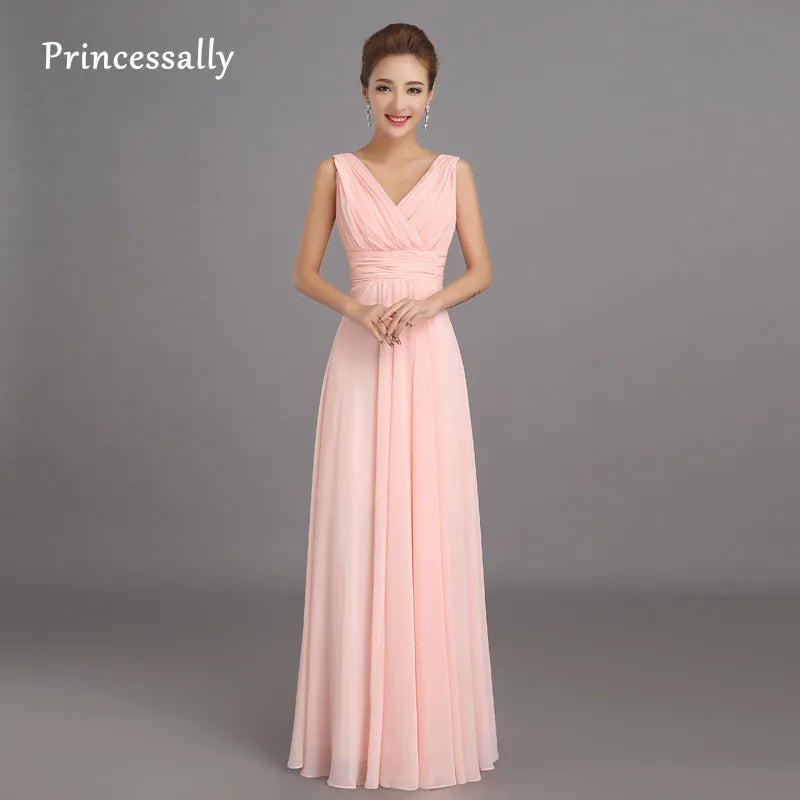 Peachy Pink Bridesmaid Dress Long Chiffon Cheap Winter Wedding Party Prom Dresses Vestido De Festa De Casamento Dama De Honra