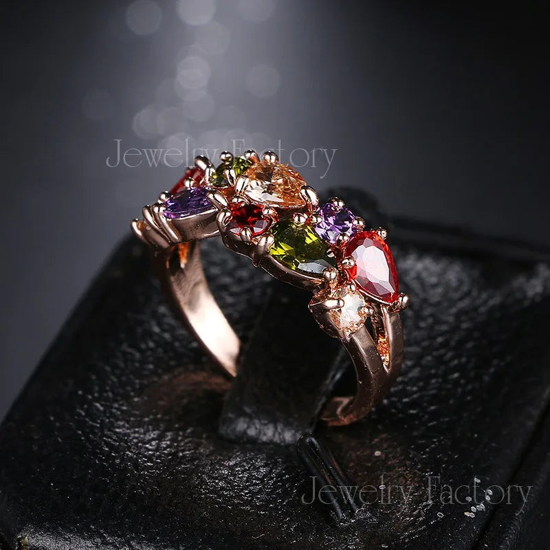 Emmaya New Trendy Monalisa Rose Gold Color Colorful AAA Zircon Wedding Rings Jewelry For Women Gift Party