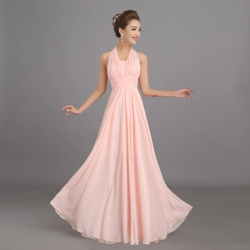 Peachy Pink Bridesmaid Dress Long Chiffon Cheap Winter Wedding Party Prom Dresses Vestido De Festa De Casamento Dama De Honra