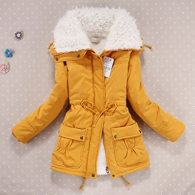 Women Winter Jacket Thicken Hooded Long Down Jacket Women Coat Slim Fit Hair Collar Cotton-Padded Clothes Coat Women Down Coats