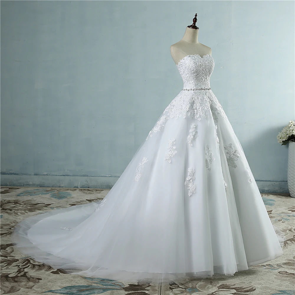 ZJ9032 Lace Flower Sweetheart White Ivory Fashion Sexy 2023 Wedding Dresses For Brides Plus Size Maxi 2-26W