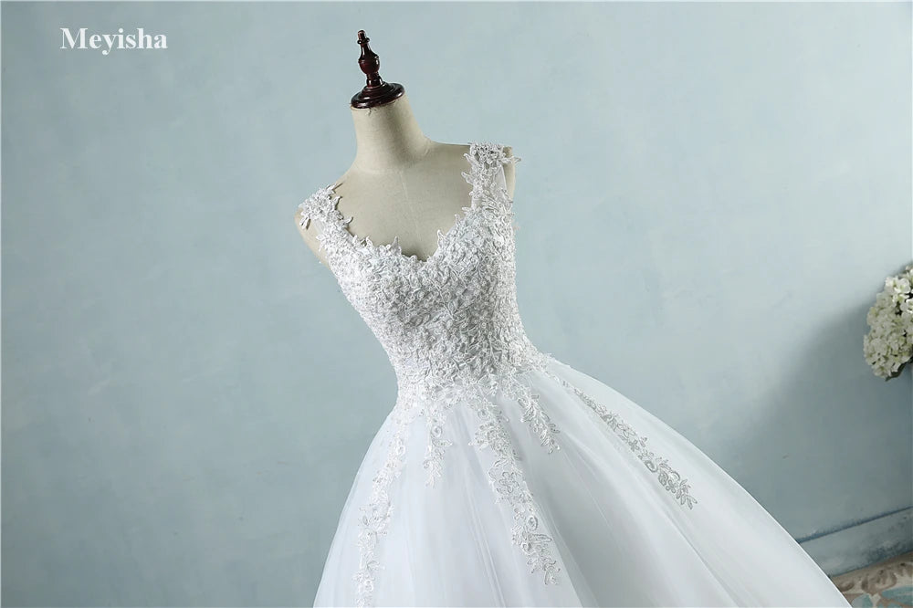 ZJ9076 Ball Gown Spaghetti Straps White Ivory Tulle Pearls Bridal Dress For Wedding Dresses 2023 Marriage Customer Made