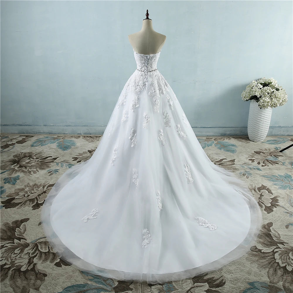 ZJ9032 Lace Flower Sweetheart White Ivory Fashion Sexy 2023 Wedding Dresses For Brides Plus Size Maxi 2-26W