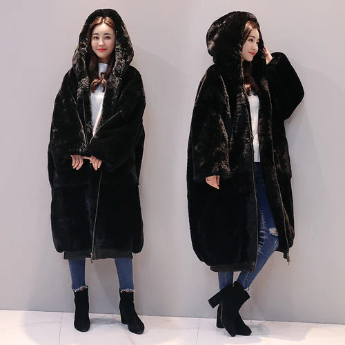 Oversized Winter Faux Fur Coat Women Parka Long Warm Faux Fur Jacket Coats Hoodies Loose Winter Coat Outwear Casaco Feminino