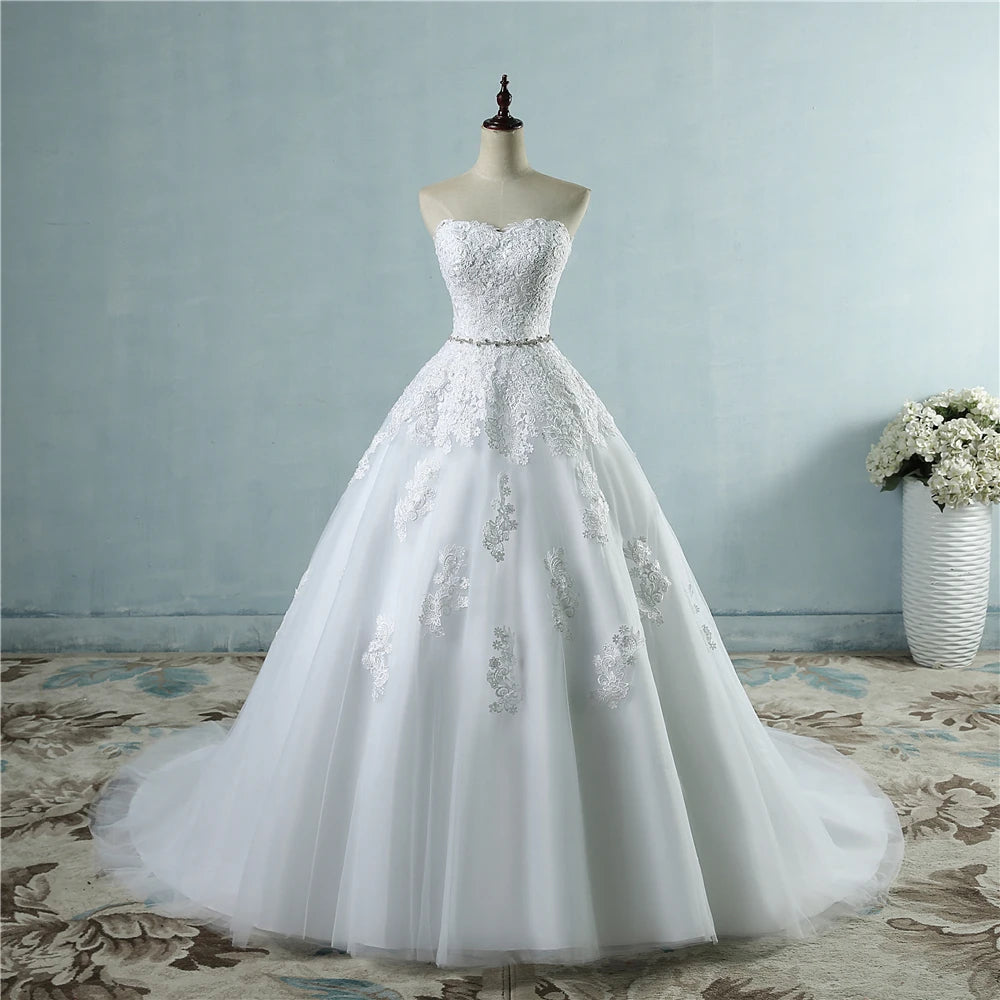 ZJ9032 Lace Flower Sweetheart White Ivory Fashion Sexy 2023 Wedding Dresses For Brides Plus Size Maxi 2-26W